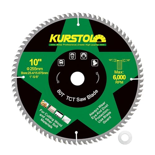 KURSTOL Lame Scie Circulaire Bois - 255 x 25,4mm 80T Disques Carbure pour Bois, Plastique, Contreplaqué, Panneaux de particules, Panneaux multicouches