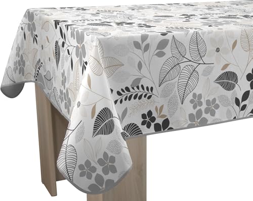 Le Linge de Jules Nappe Anti-Taches Gladys - Rectangle 150 x 240 cm, Ivoire, Imprimé Feuille