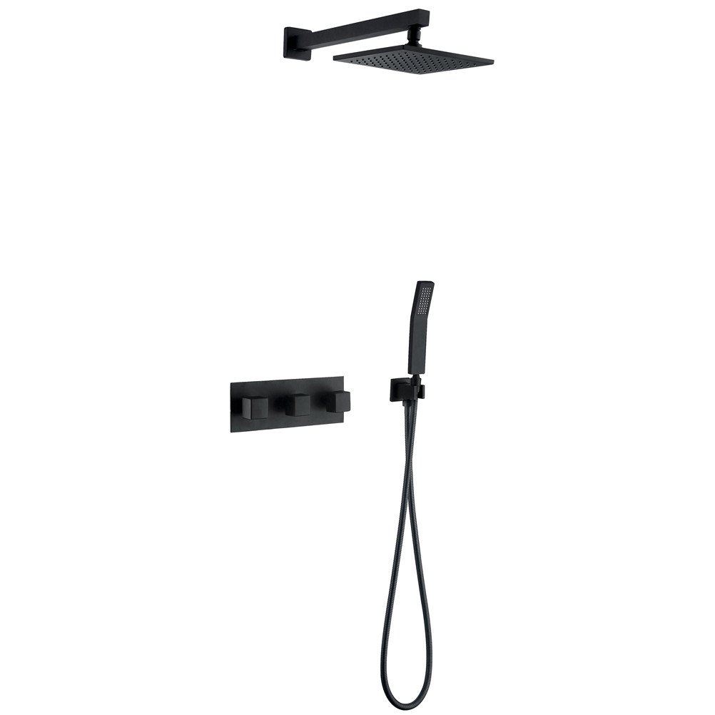 Mitigeur de douche effet pluie noir laiton avec robinet de baignoire encastrable