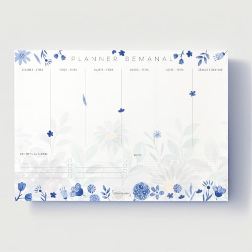 Planner Agenda Semanal Floral Azul - 50 folhas - tamanho A4