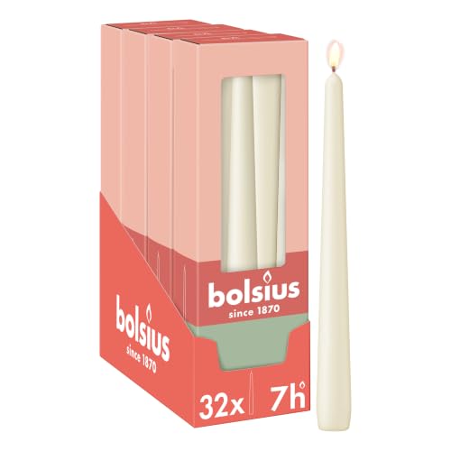 Bolsius Essentials – Velas de punta lisa – marfil – 24,5 cm – 32 unidades – Velas decorativas – sin aceite de palma