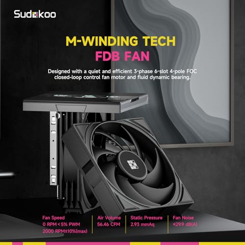 Image of SK620V CPU Air Cooler: 6 Heatpipes Dual Tower CPU Cooler with Digital Display for AM5 Exclusive - Black PC Cooler with 120mm FDB PWM Quiet Fans & Quick Lock Mount