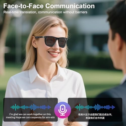 Image of AI Smart Glasses with Wear Detection Auto On /Off Outdoor Mode | Real-Time Translation Glasses with 165+ Languages, UV400 Polarized Bluetooth Smart Sunglasses for Traveling Relaxing, Unisex.