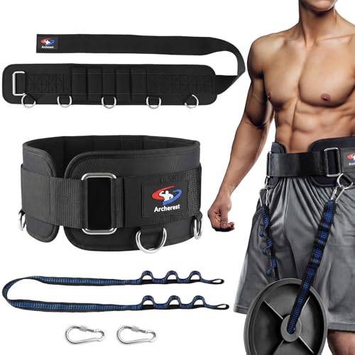 5 D-Rings Weightlifting Belt & Dip Belt with Adjustable 8- Loop Nylon Strap, Weighted Gym Belts for Pull Up, Dips,Squat, Powerlifting & Deadlift, Weight Lifting Belt with Structured Back Support
