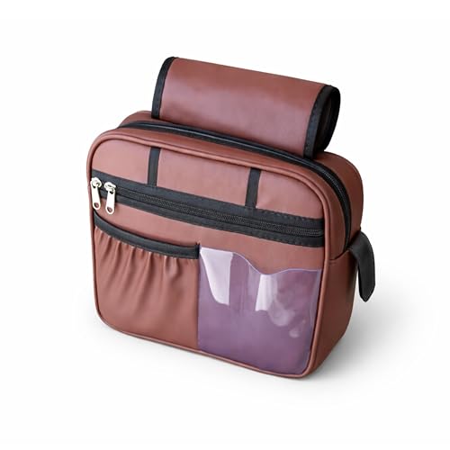 Image of Grab Handle Bag | Dashboard Grab Handle Storage Organiser | 2 Compartments with Transparent Pocket | Compatible with Thar, Jimny, Gypsy, Jeep, Gurkha and Other SUVs and Car | PU Leather | Brown