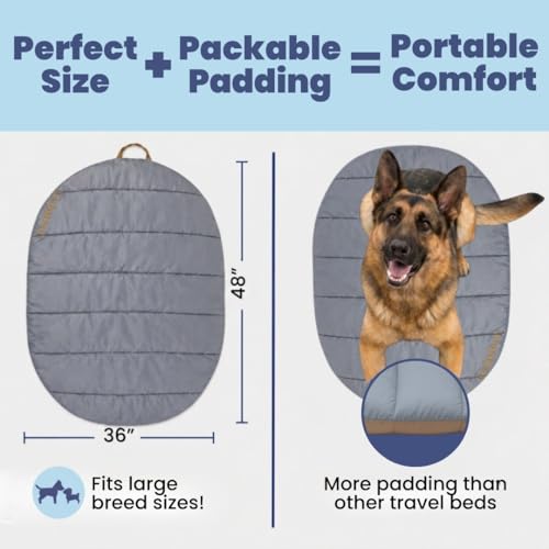 Image of Travel Dog Bed (48 inch x 36 inch) - Foldable & Packable for Travel, Road Trip, Camping - Lightweight, Water Resistant & Cozy with Soft Padding - Compact, Portable & Machine Washable - Large Breeds: Grey