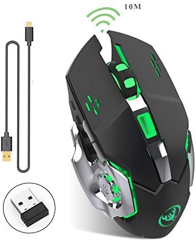 HXMJ Rechargeable 2.4Ghz Wireless Gaming Mouse with USB Receiver,7 Colors Backlit for MacBook, Computer PC, Laptop (600Mah Lithium Battery) (Black)