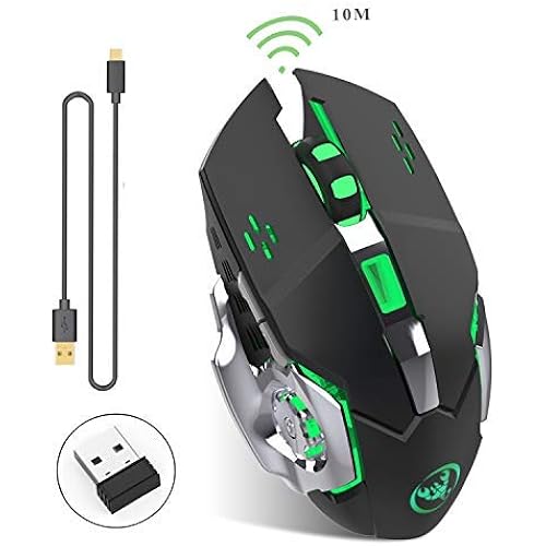 Rechargeable 2.4Ghz Wireless Gaming Mouse with USB Receiver,7 Colors Backlit for MacBook, Computer PC, Laptop (600Mah Lithium Battery) (Black)
