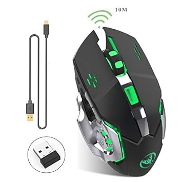 Rechargeable 2.4Ghz Wireless Gaming Mouse with USB Receiver,7 Colors Backlit for Macbook, Computer PC, Laptop (600Mah Lithium Battery) (Black)