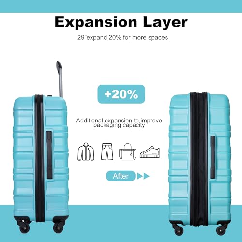 Expandable 3 Piece Luggage Sets PC Lightweight & Suitcase with Two Hooks, Spinner Wheels, TSA Lock, (21/25/29) AQUA BLUE4