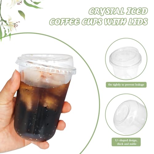 Thrseely 50 Sets Clear Plastic Coffee Cups with Sip Lids, Disposable PET Cups for Iced Coffee, Smoothie, Cold Beverage, Plastic Crystal for Shops and Party Catering (Clear, 16 oz) - Thumbnail 4