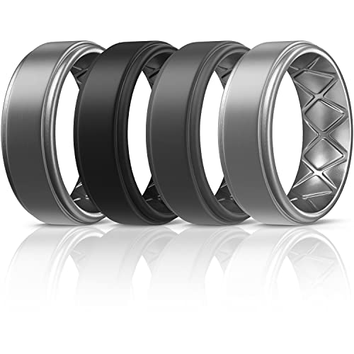 Egnaro Silicone Rings for Men 1/4/6 Multipack of Breathable Mens Silicone Rubber Wedding Rings Bands - Step Edge