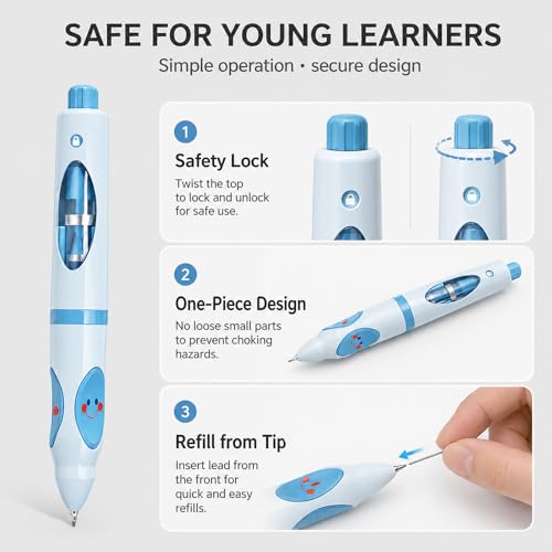 Write Right Learning,Pencil Kids Handwriting Gripper,Posture-Correcting Pen with Automatic Refill, Posture Correction Training Writing, 12 Replacement Refillers. (Blue) — view 4