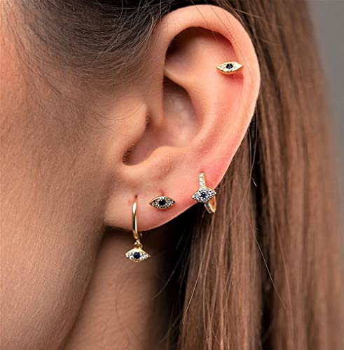 Dainty Evil Eye Mini Cartilage Stud Earrings Sterling Silver S925 Blue Crystal CZ Wedding Earring Ear Piercing Tiny Tragus Studs Post Cute Jewelry Gifts for Women3