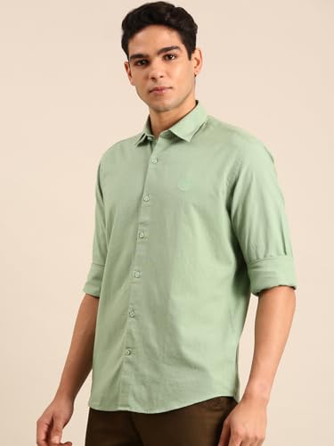 Image of Cavallo by Linen Club Full Sleeve Solid Regular Fit Linen Casual Shirt