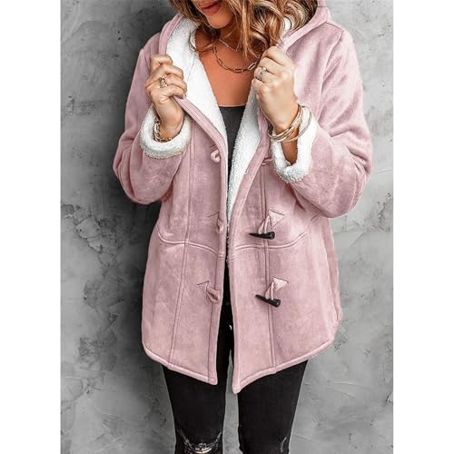 Sherpa Fleece Jackets for Women Casual Distressed Hooded Jackets Faux Suede Pea Coats Button Down Warm Outerwear2