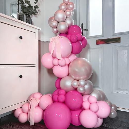 Image of Lukiituke Pink Balloon Arch Kit,134pcs Hot Pink Party Balloons, 4 Size Light Pink Balloons for Baby Shower, Birthday, Wedding Decorations