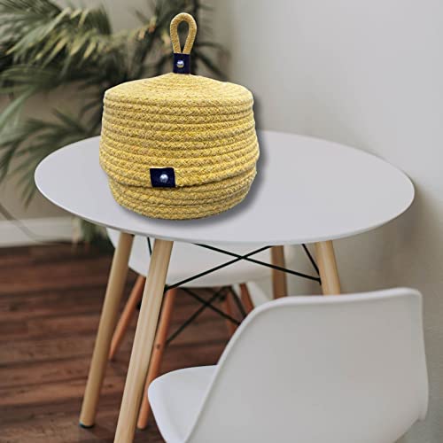 Image of Multi-Purpose Essential Jute Basket With Lid Storage Baskets For Bathroom Living Room & Kitchen | Organizer Box | Storage And Organizer Box (Yellow)