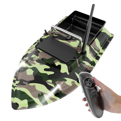 Charocean 500m Ferngesteuert Futterboot Angeln 10400mAh Nachtangeln Fischköder Köderboot mit LED-Navigator-Licht, Fernbedienung Futterboote Bait Boat Ferngesteuertes Köderboot (Tarnfarbe)