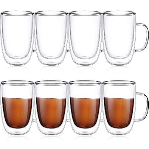 Gerrii Double Walled Glass Coffee Mugs With Handle, 8 Pack 15 Oz Cappuccino Glass Mugs Large Insulated Layer Coffee Cups Espresso Mug Cups Clear Borosilicate Mugs For Tea Latte Hot Beverage Wine #TOP30