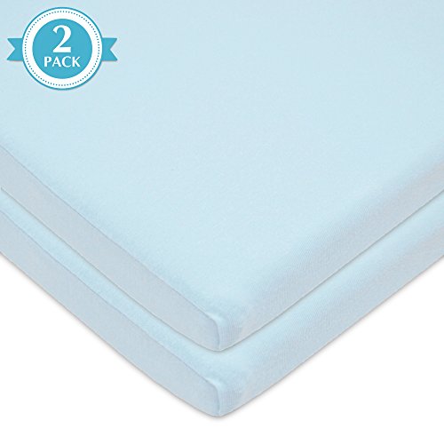 American Baby Company 2 Pack 100% Cotton Knit Fitted 18" X 36" Cradle/Bassinet Sheet - Compatible With Mika Micky Bassinet,Baby Blue, Soft Breathable, For Boys And Girls #TOP4