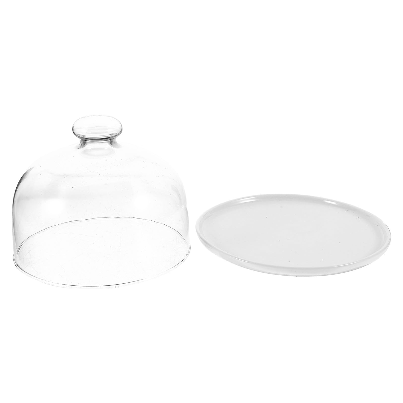Plat à Gâteau avec Dôme en Céramique et Verre, Rond, Blanc