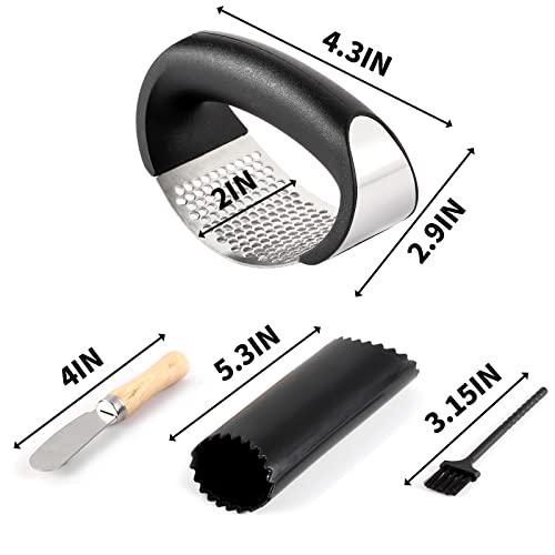 2 Pack Garlic Press Rocker, Stainless Steel Garlic Mincer With 2 Peelers, 2 Scrapers And 2 Brushes | Garlic Crusher Garlic Chopper For Smashing Garlic #TOP4