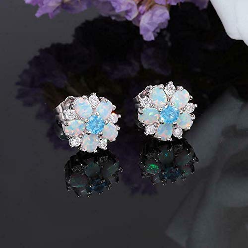 Cinily Flower Earrings,Blue Opal Stud Earrings Sterling Silver Plated Ladies Flower Stud Earrings Cute Unique Earrings For Girls #TOP1