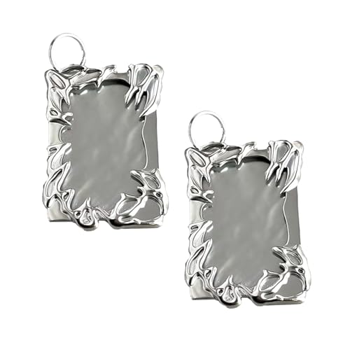 2 Pcs Electroplate Plastics Frame Photocard Holder With Keychain Irregular Picture Frame Photocard Holder Silver Plating Irregular Photo Card Holder for Card Boxes, Stationery and Office Supplies