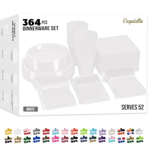 Image of Exquisite 182 Pcs White Plates and Napkins Party Supplies Plate Sets