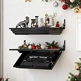 Gurexl 24''L x 13''W x 4''D Gun Rack with Magnetic Lock, Solid Wood Compact Gun Shelf with Secure Hidden Compartment for Wall Mount Display, Indoor Storage Security Safe Box for Home