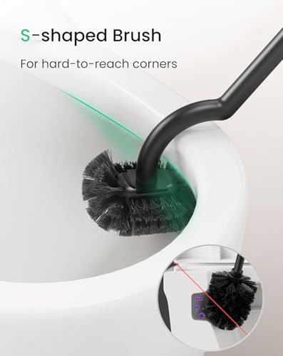 Image of Cesun Toilet Brush and Holder Set - Curved Design Toilet Brush for Deep Cleaning Under Rim, 304 Stainless Steel Toilet Bowl Brush and Holder for Bathroom, Rv, Silver(2 Replaceable Brush Head Included)