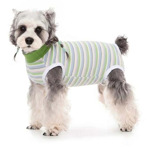 Image of Dog Surgery Recovery Suits, Sleeveless Dog Recovery Suit Female, E-Collar & Cone Alternative Surgical Suit for Small and Medium Dogs After Surgery, Striped Dog Onesie Pajamas