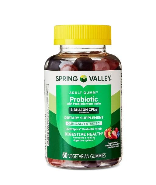 Spring Valley Probiotic with Prebiotic from Inulin Vegetarian Gummies for Digestive Health Assorted Flavors 3 Billion CFU (60 Count - Gummies)