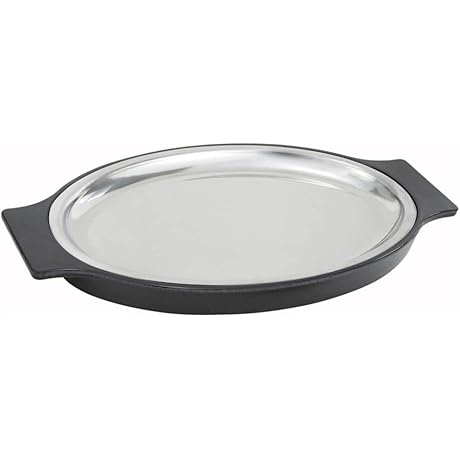 Winco Stainless Steel 11" Oval Sizzle Platter Set