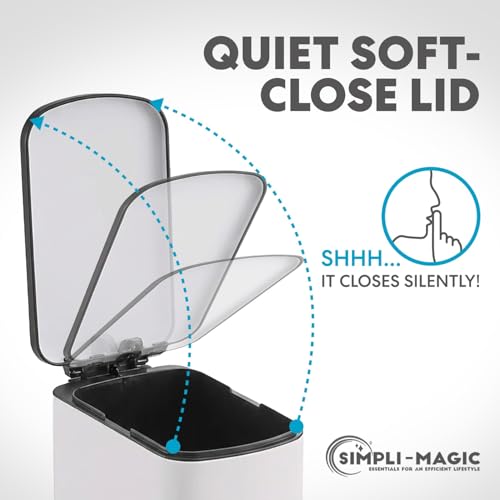 Image of SIMPLI-Magic 6L /1.6G Stainless Steel Bathroom Trash Can with Hands-Free Foot Pedal, Quiet Soft-Close Lid, Compact Space-Saving Size