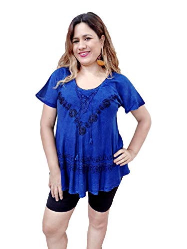 Bata Feminina Manga Curta Trapézio com Bordado Plus Size1034