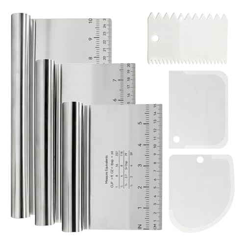 ZHIYUQL Juego de 3 espátulas de acero inoxidable, tarjeta de masa antideslizante grande con escala de medición, cortador de masa para tartas, tartas, pizza, pastel, Dough, utensilios para hornear (15