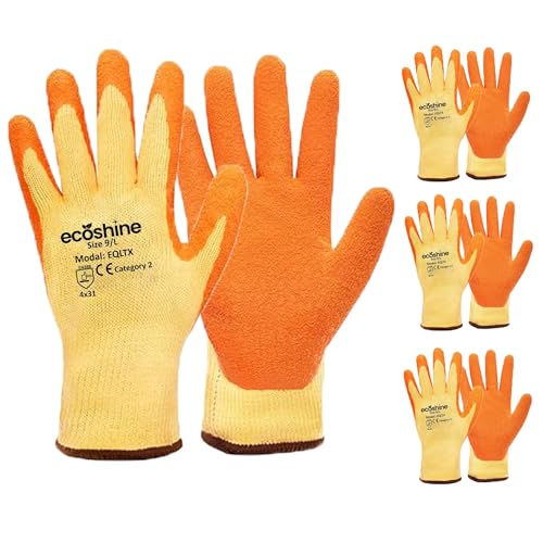 Ecoshine Supplies 12 Pairs Orange Work Gloves Latex Coated Crinkled Finish Gloves Grip Gloves for Builder's Gloves Warehouse Gloves Gardening Gloves DIY Use Gloves (Medium/8)