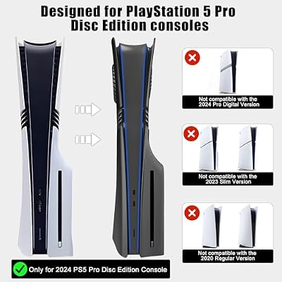 Cover Plates for PS5 Pro Disc Edition with Cooling Vent, PS5 Pro Faceplate ABS Hard Shockproof Anti-Scratch Dustproof Protective Plates, Replacement Side Shell Skin Case for PlayStation 5 Pro -Black