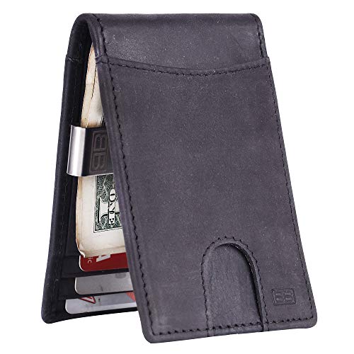Image of Brooklyn Bridge Genuine Leather Money Clip Wallet for Men Crazy Horse Black - Premium Slim RFID Protected Wallet with Cash Clip & Multiple Card Slots, Stylish Front Pocket Design, Gift for Men