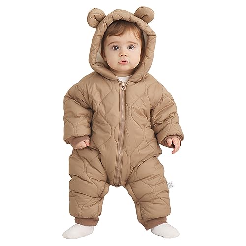 Image of AiWMGL Baby Boy Snowsuit 0-6 Months Newborn Winter Jumpsuit Romper Coat Clothes Outwear Onepiece Hoodies Toddler