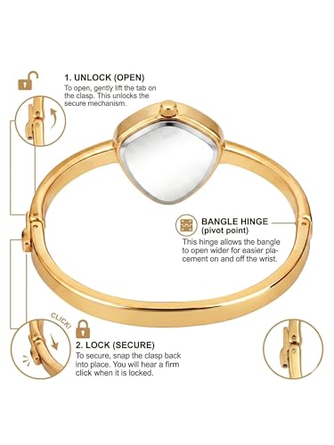 Image of Shocknshop Analog Triangle Dial Bangle Ladies Gold Tone Cuff Bracelet Strap Ladies Minimalist Quartz Watch for Woman -WCH192