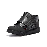 Kickers Boy's Kick Mid Scuff Durable Black Leather School Shoes | Flat Ankle Boot, Black, 2 UK Child