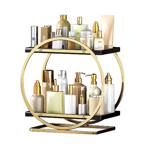 Treesunshine Organizador de maquillaje, cesta de almacenamiento de cosméticos de 2 niveles, organizador de perfume, organizador de cuidado de la piel, organizador de baño para cómoda, dormitorio,