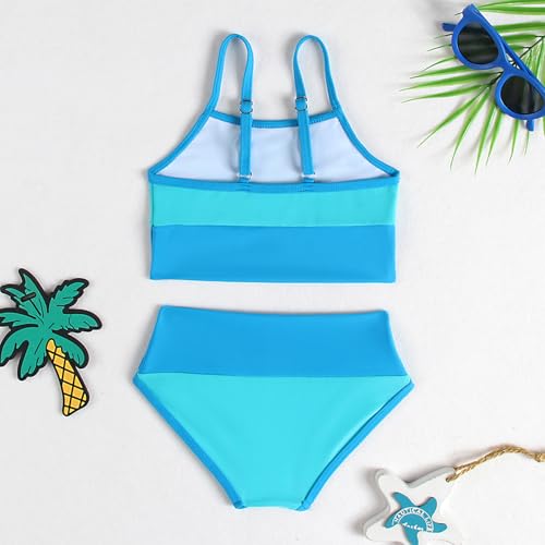 Image of Little Girl Swimsuit Casual Swimwear Kids Two Piece Color Block Bathing Suits Beach Bikini Set 3-12Years
