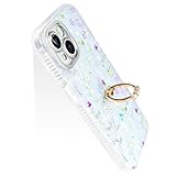 YUYIB iPhone14 用 ケース リング付き キラキラ レンズフィルム付き カメラ保護 かわいい 花柄 キャラクター ストラップホール おしゃれ 女性人気 耐衝撃 スマホケース アイフォン14 6.1" 携帯カバー (花柄2, iPhone 14)