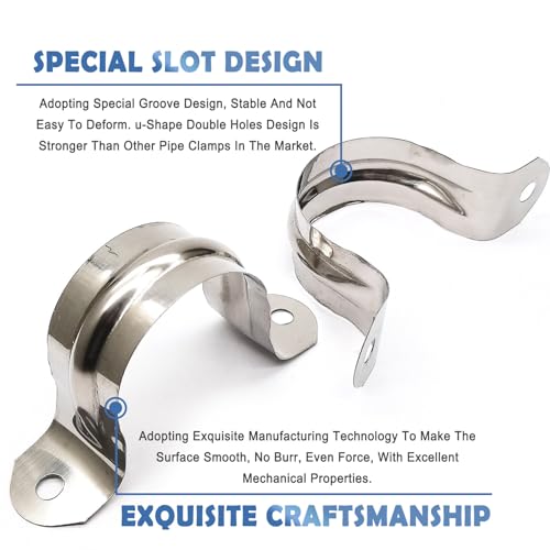 Image of Nge 1.5inch Rigid Pipe Strap Clamp-Two Hole Strap-U Bracket Tube Clip-Stainless Steel Heavy Duty Pipe Fasten Holder-Secures Conduit,20Pcs(50mm), For 1.5in Inner Diameter Water Pipe