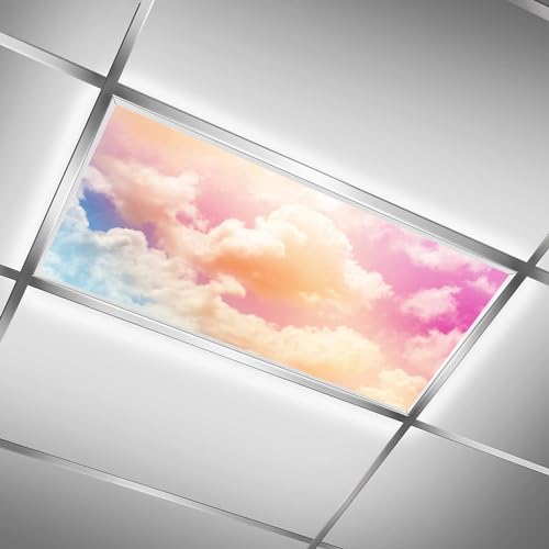 Image of 2 Pack Fluorescent Light Cover for Ceiling Light Classroom- Rosy Cloud Magnetic Light Cover Fluorescent Light Shade Panel, Decorative Film Filter for Reducing Harsh Glare Home Decorations