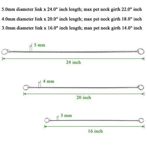 Mogoko Stainless Steel Dog Choke Chain Collar, Puppy Metal Snake Chain Pet Show Slip Collar Choker for Training Walking (Silver;16.0″*3.0mm) Mogoko Stainless Steel Dog Choke Chain Collar, Puppy Metal Snake Chain Pet Show Slip Collar Choker for Training Walking (Silver;16.0″*3.0mm)